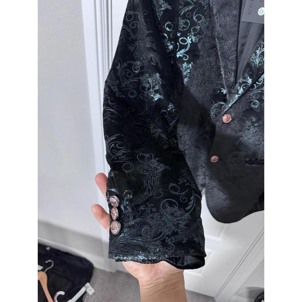 Suit for Men Size XS 2 Pieces Foiling Black Velvet M130-2 - Picture 3 of 4